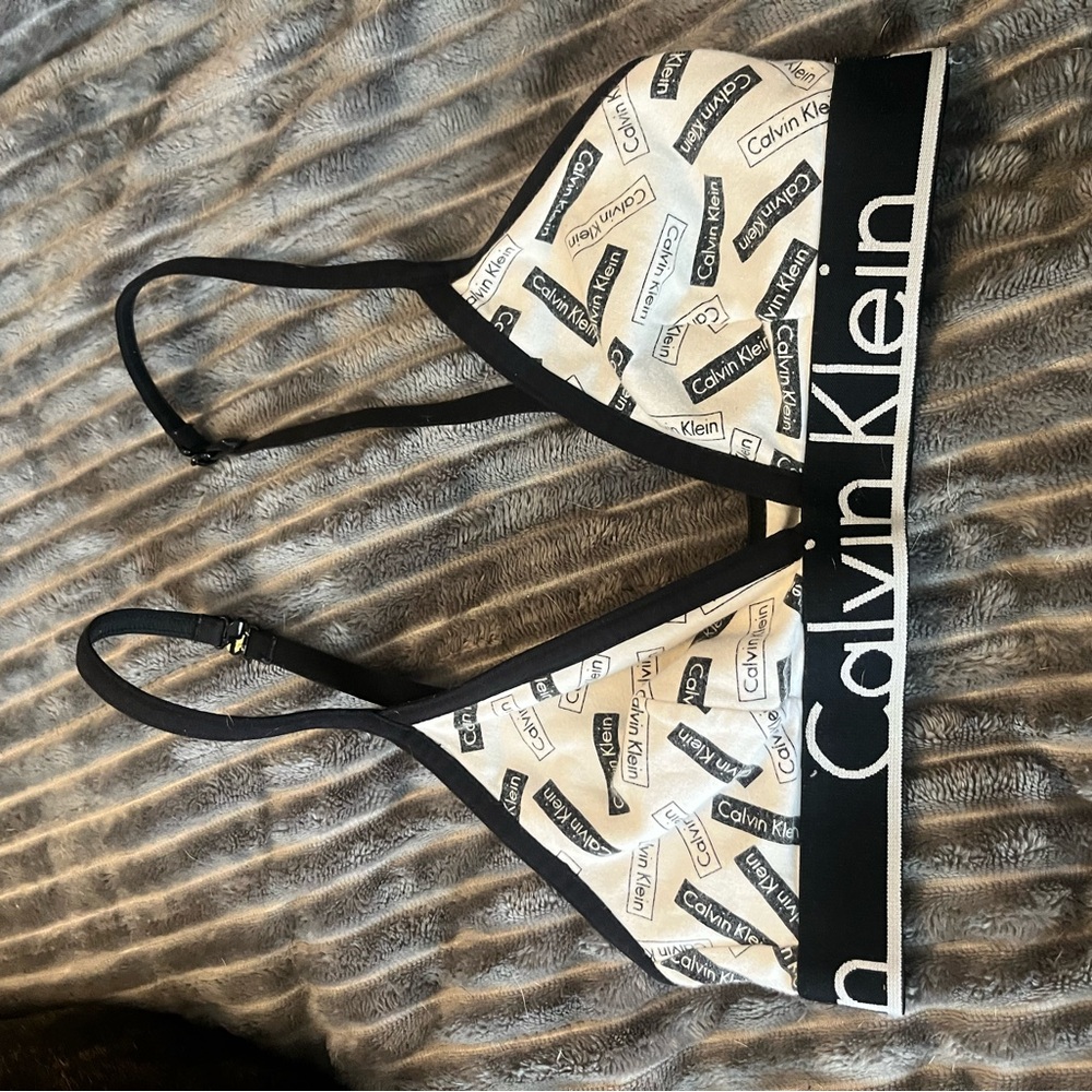 Calvin Klein Logo Bralette in Black and Cream